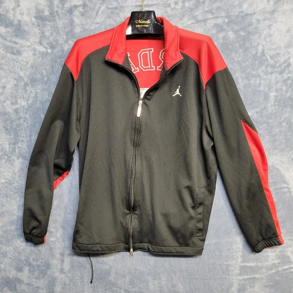 Jordan Track Jacket Full Zip Red Black Athletic Warm Up Coat Spellout Mens Large